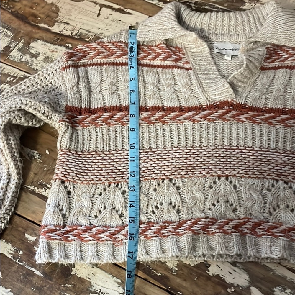 Freshman Cream and Brown V-Neck Sweater with Textured Knit - Picture 9 of 9